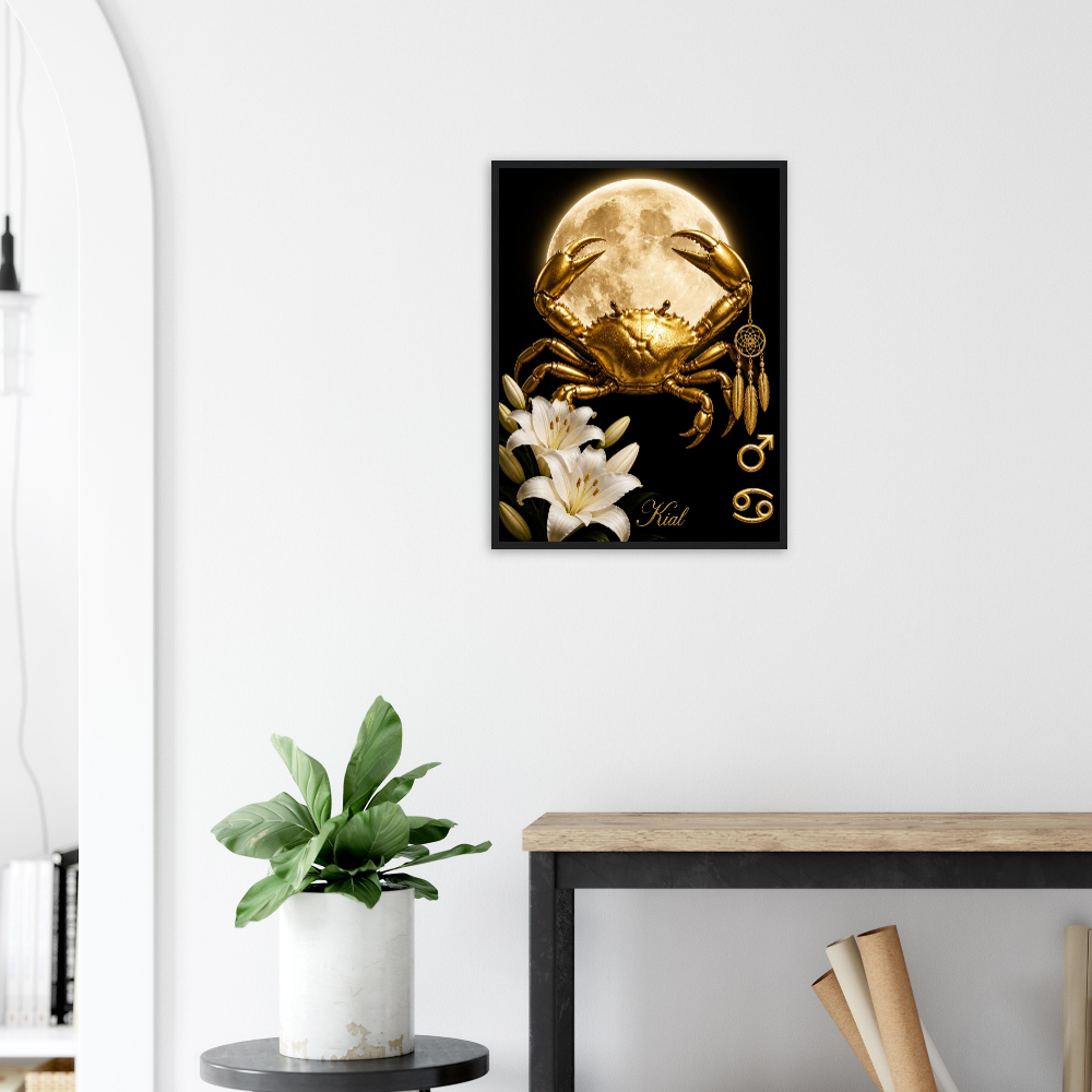Cancer Zodiac Crab Poster, Gold Wall Art, Astrology Canvas, Crab Portrait, Zodiac Gift for Him, Danish Art Studio