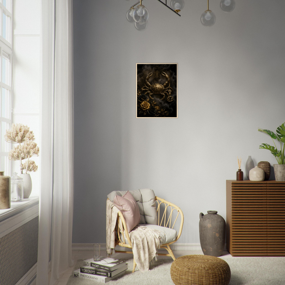 Cancer Zodiac Crab Poster, Gold Wall Art, Astrology Canvas, Crab Portrait, Zodiac Gift for Her, Danish Art Studio