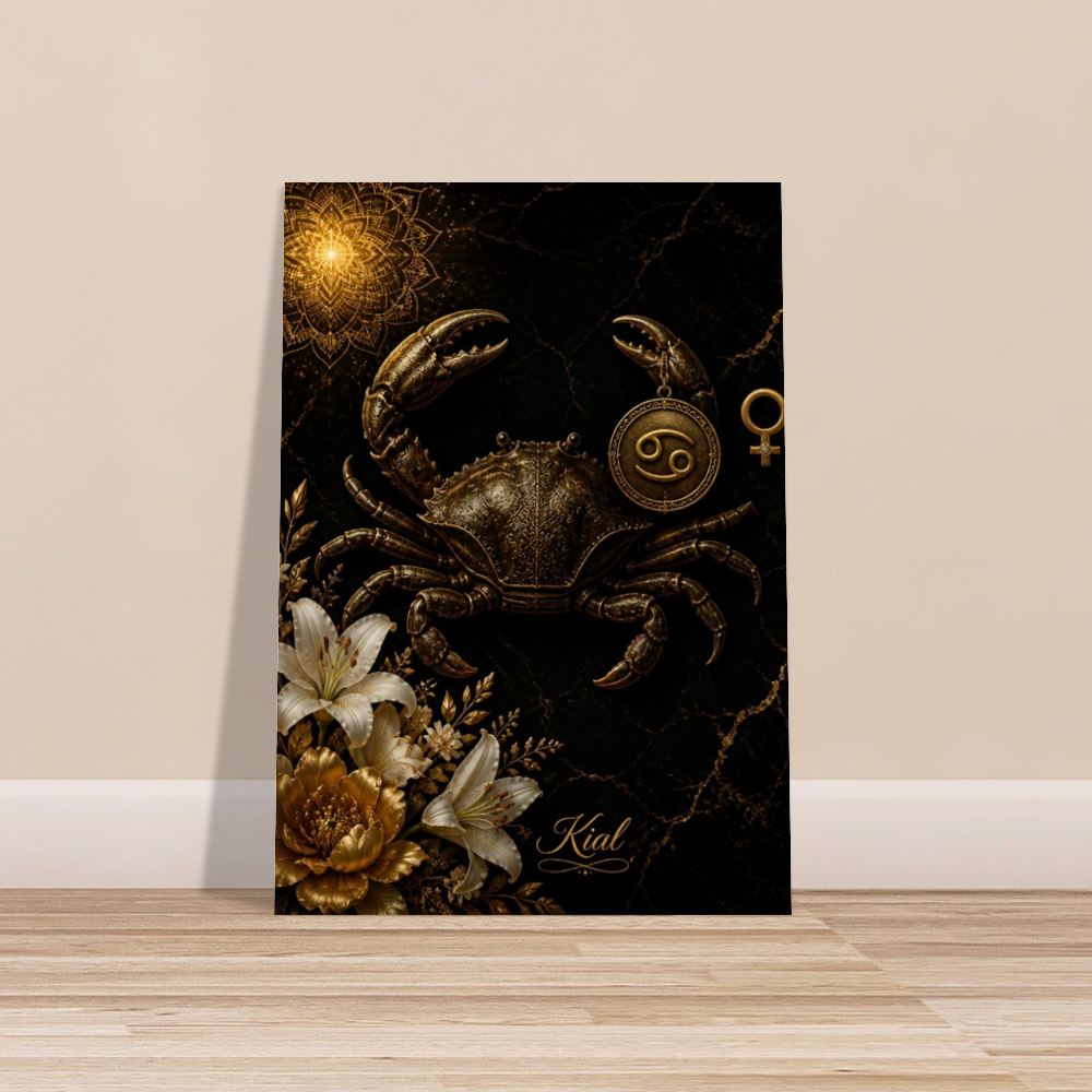Cancer Zodiac Crab Poster, Gold Wall Art, Astrology Canvas, Crab Portrait, Zodiac Gift for Her, Danish Art Studio