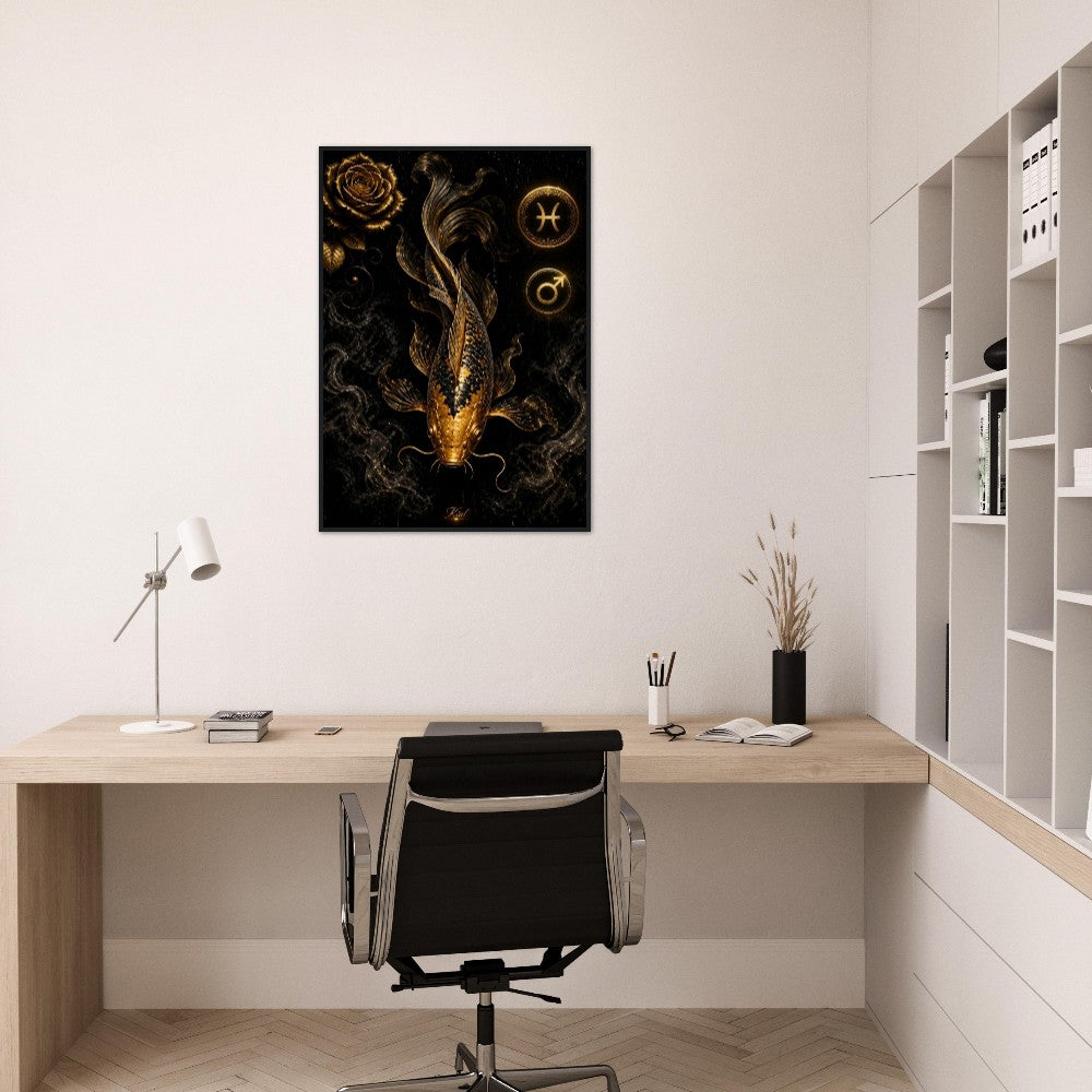 Pisces Zodiac Koi Poster, Gold Wall Art, Astrology Canvas, Koi Portrait, Zodiac Gift for Him, Danish Art Studio