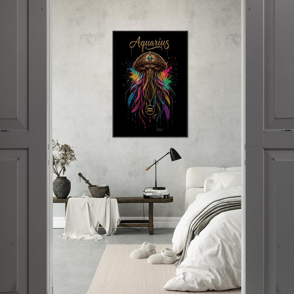 Aquarius Neon Zodiac Jellyfish Poster, Colorful Wall Art, Zodiac Gift for Him, Danish Art Studio