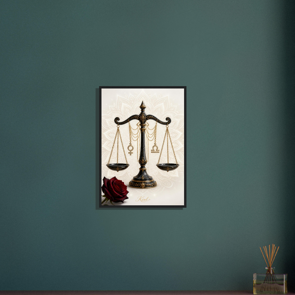 Libra Zodiac Scales Poster, Gold Wall Art, Astrology Canvas, Scales Portrait, Zodiac Gift for Her, Danish Art Studio