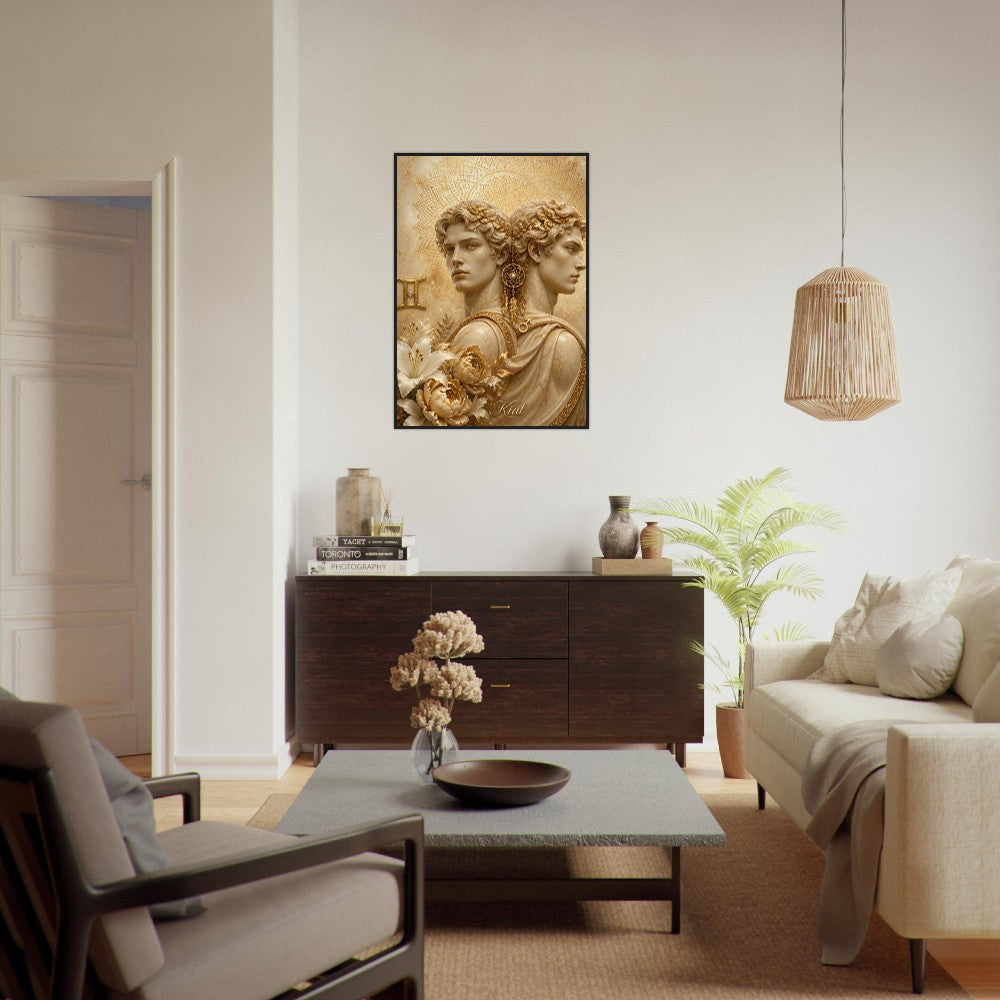 Gemini Zodiac Twins Poster, Gold Wall Art, Astrology Canvas, Twins Portrait, Zodiac Gift for Him, Danish Art Studio