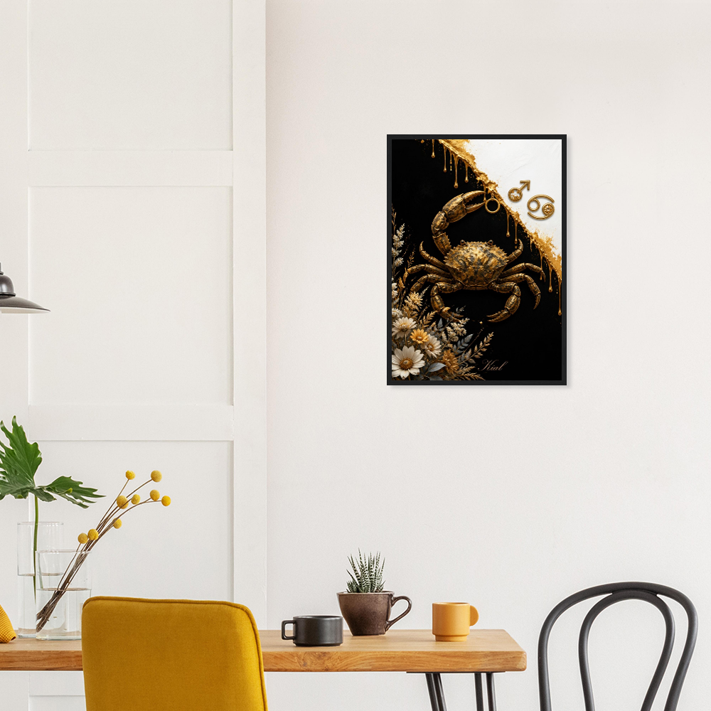 Cancer Zodiac Crab Poster, Gold Wall Art, Astrology Canvas, Crab Portrait, Zodiac Gift for Him Danish Art Studio