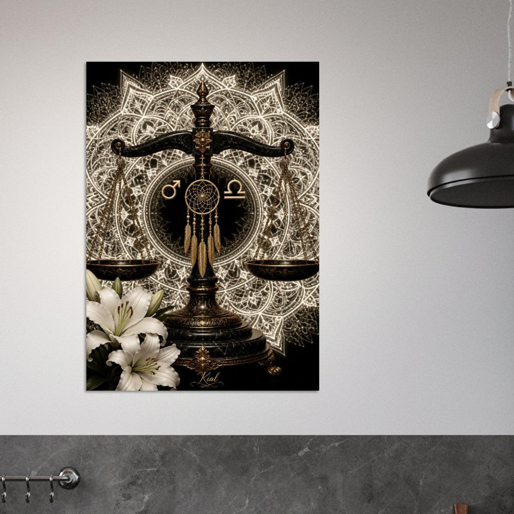 Libra Zodiac Scales Poster, Gold Wall Art, Astrology Canvas, Scales Portrait, Zodiac Gift for Him, Danish Art Studio