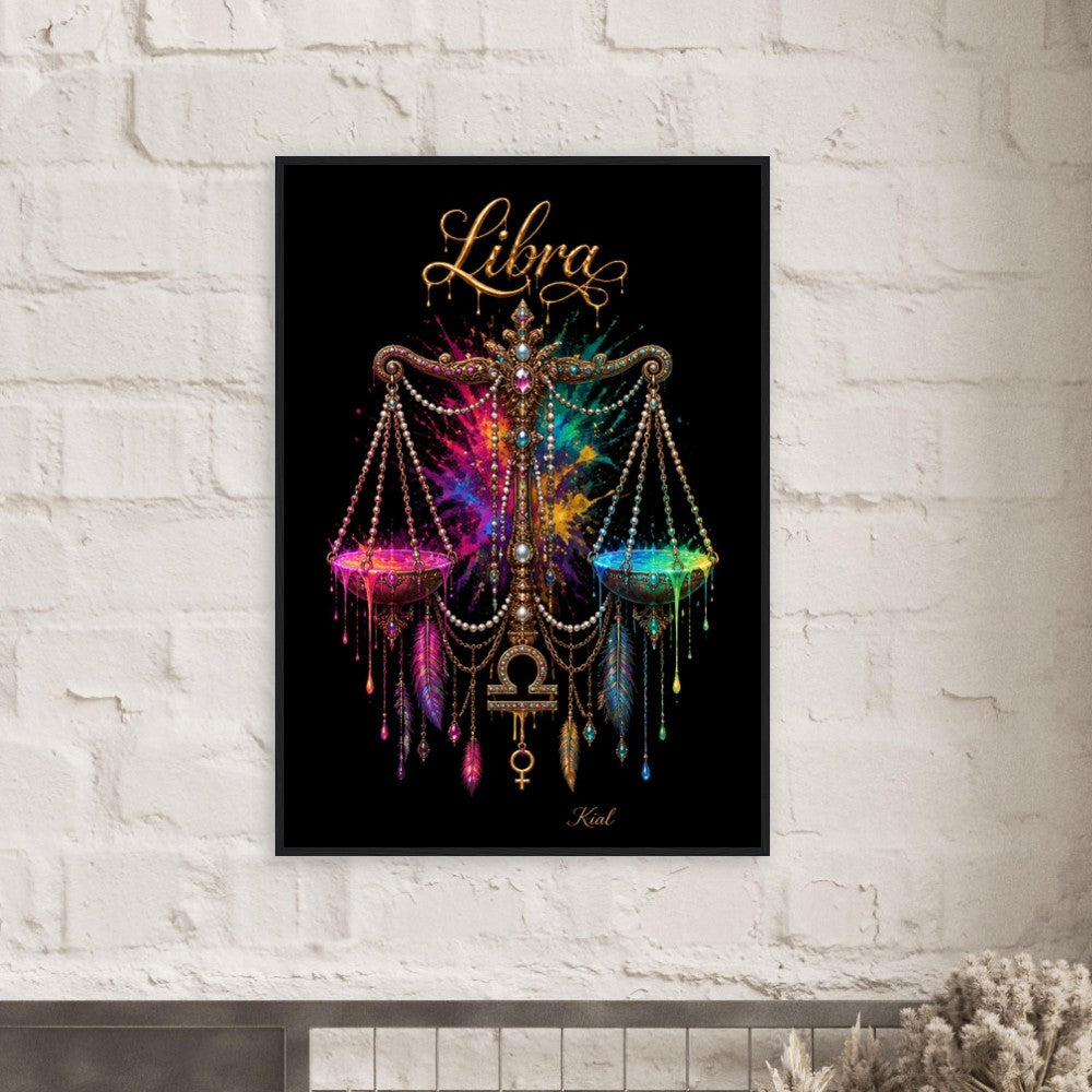 Libra Neon Zodiac Scales Poster, Colorful Wall Art, Artistic Astrology Canvas, Zodiac Gift for Her, Danish Art Studio