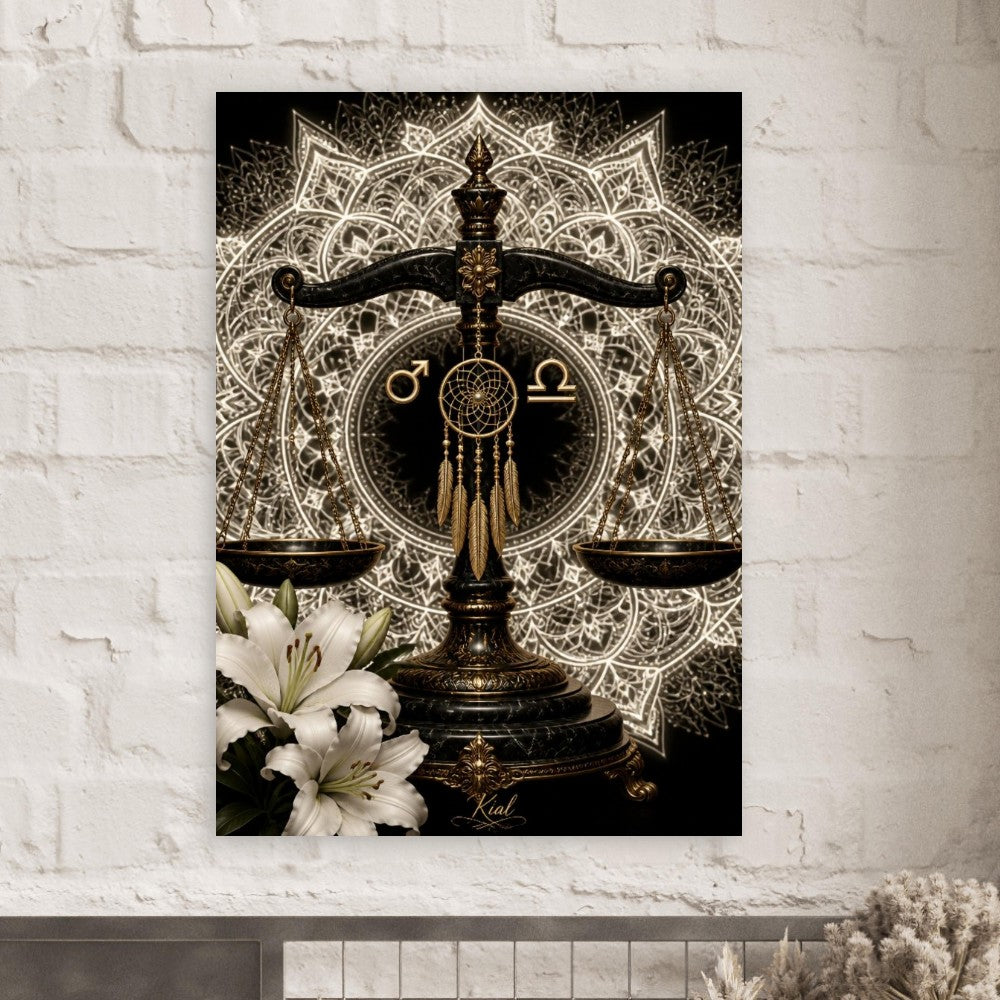 Libra Zodiac Scales Poster, Gold Wall Art, Astrology Canvas, Scales Portrait, Zodiac Gift for Him, Danish Art Studio