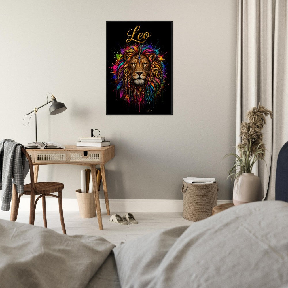 Leo Neon Zodiac Lion Poster, Colorful Wall Art, Artistic Astrology Canvas, Zodiac Gift for Him, Danish Art Studio