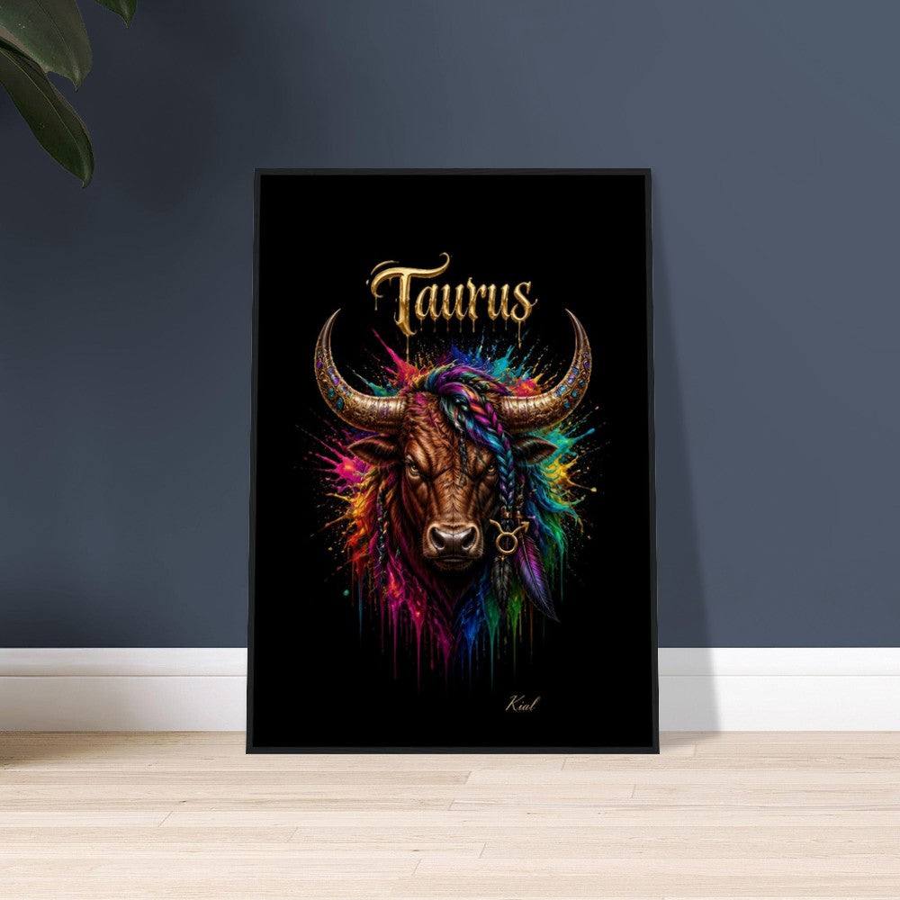 Taurus Neon Zodiac Bull Poster, Colorful Wall Art, Artistic Astrology Canvas, Zodiac Gift for Him, Danish Art Studio