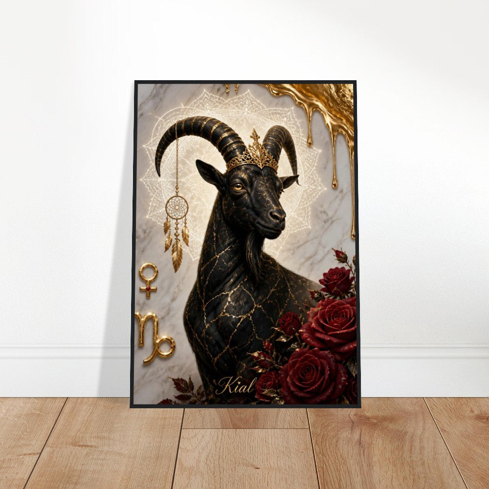 Capricorn Zodiac Goat Poster, Gold Wall Art, Astrology Canvas, Goat Portrait, Zodiac Gift for Her, Danish Art Studio