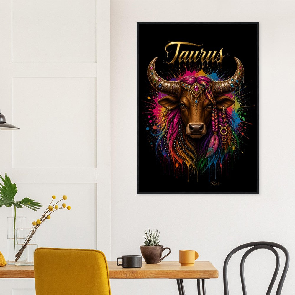 Taurus Neon Zodiac Bull Poster, Colorful Wall Art, Artistic Astrology Canvas, Zodiac Gift for Her, Danish Art Studio
