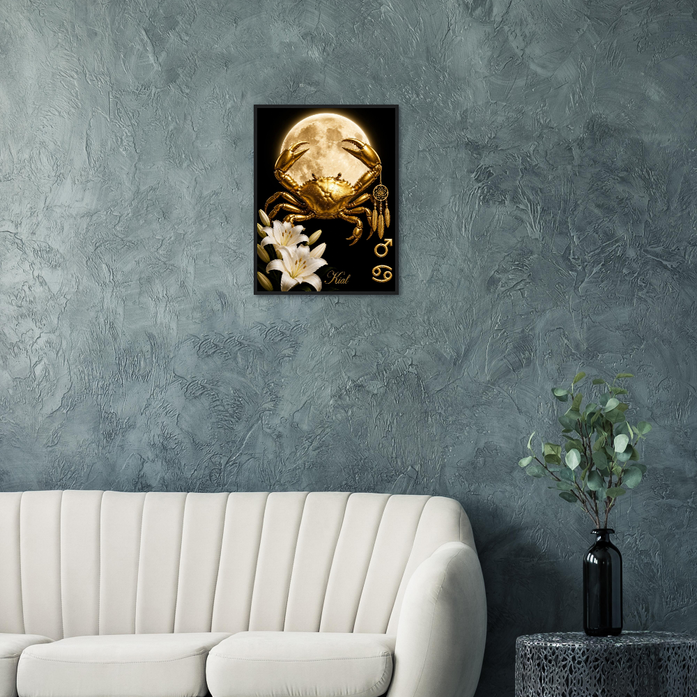 Cancer Zodiac Crab Poster, Gold Wall Art, Astrology Canvas, Crab Portrait, Zodiac Gift for Him, Danish Art Studio