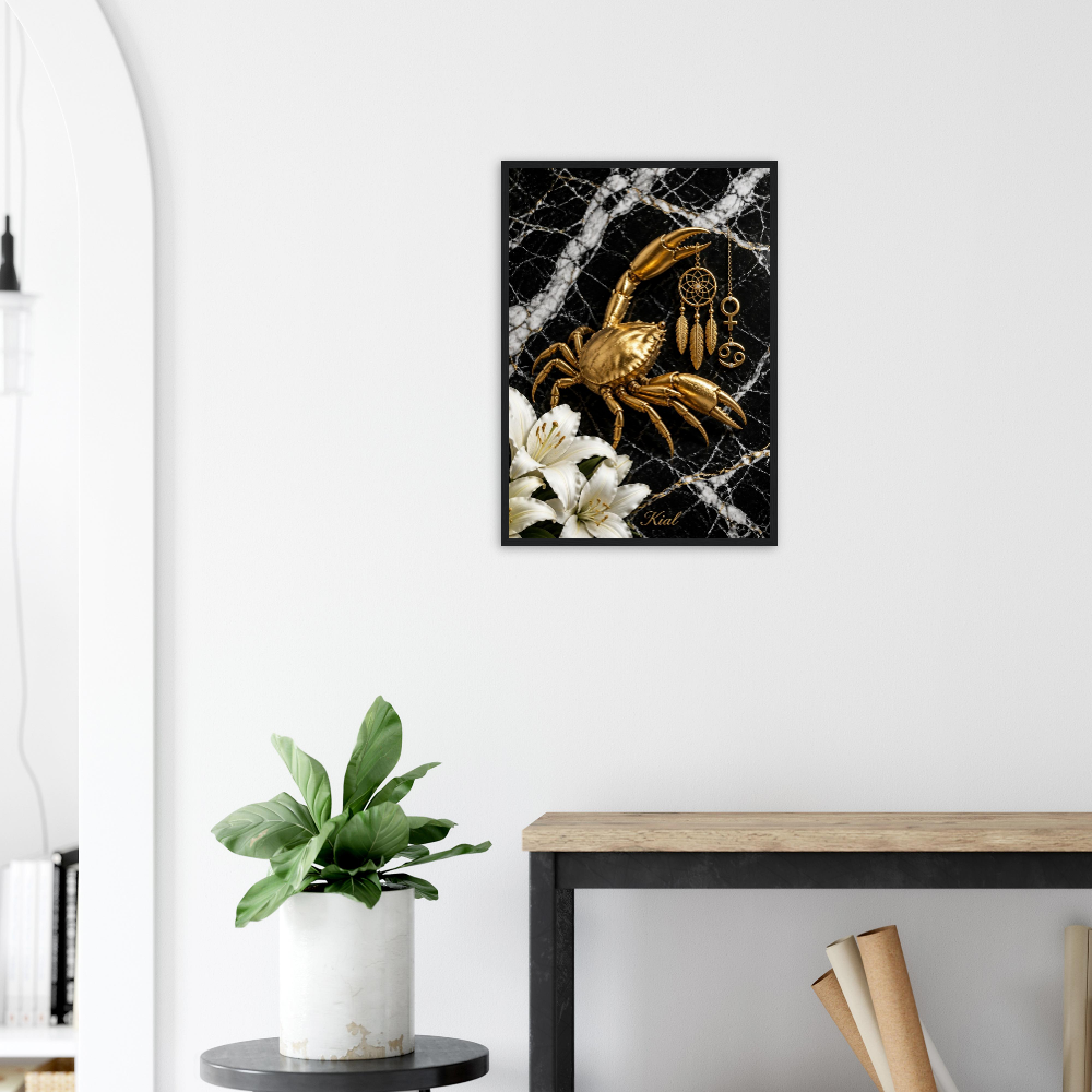 Cancer Zodiac Crab Poster, Gold Wall Art, Astrology Canvas, Crab Portrait, Zodiac Gift for Her, Danish Art Studio