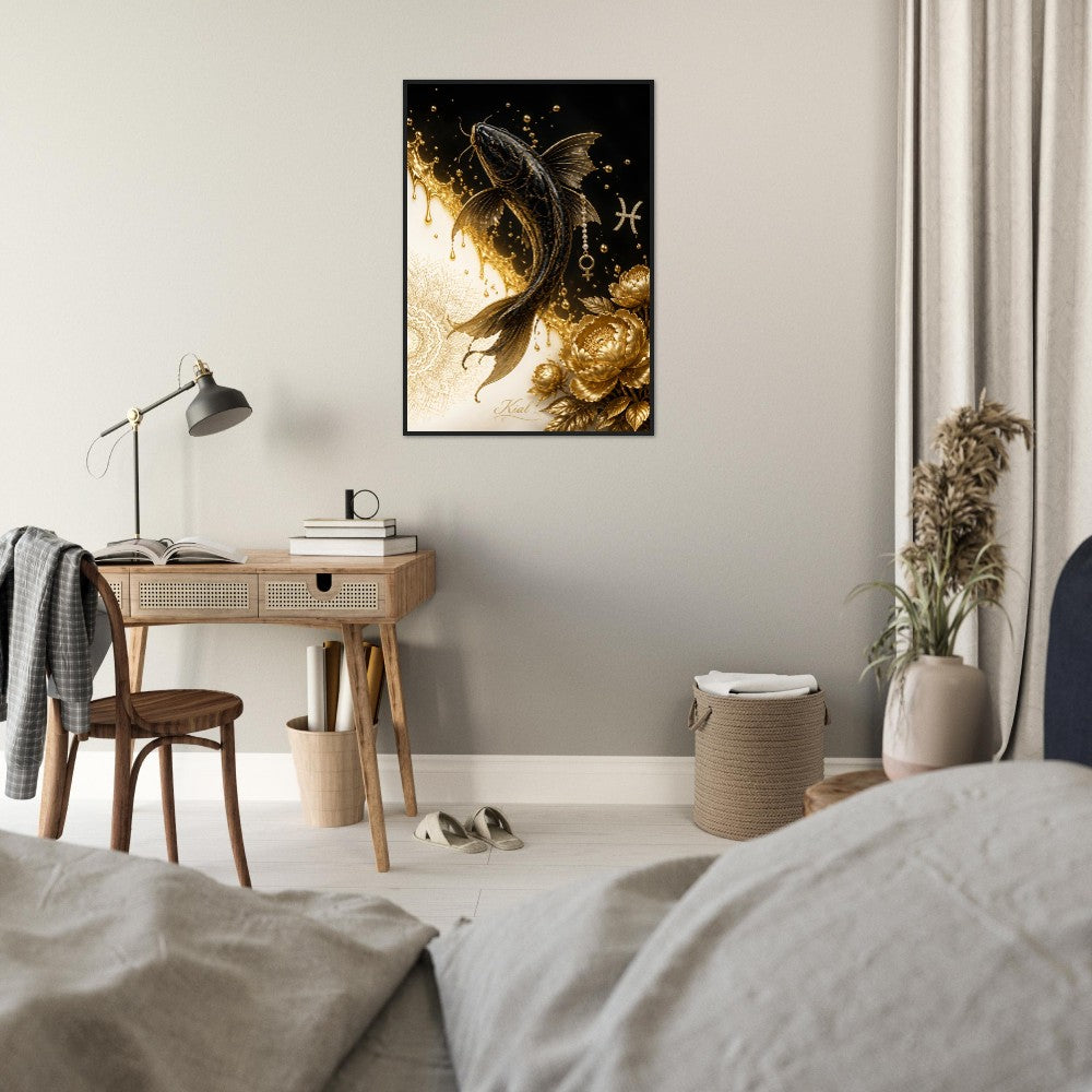 Pisces Zodiac Koi Poster, Gold Wall Art, Astrology Canvas, Koi Portrait, Zodiac Gift for Her, Danish Art Studio