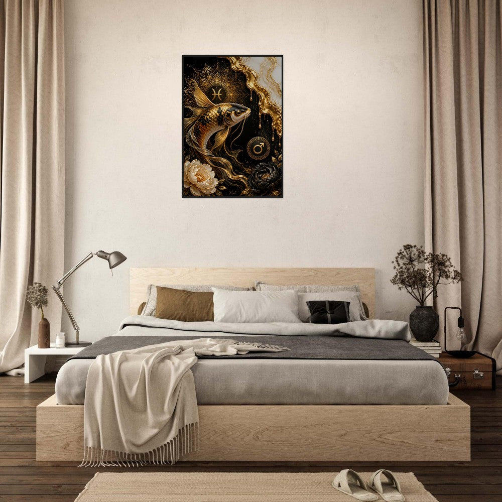 Pisces Zodiac Koi Poster, Gold Wall Art, Astrology Canvas, Koi Portrait, Zodiac Gift for Him, Danish Art Studio