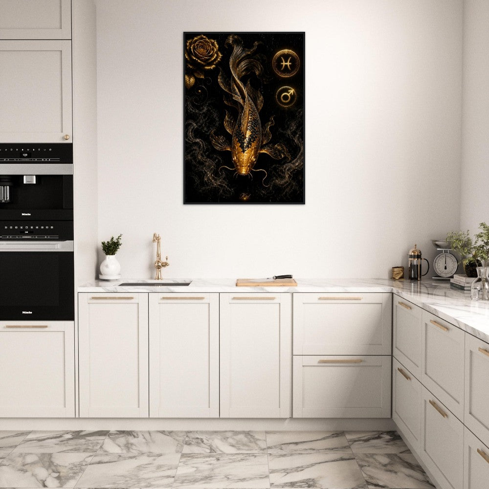 Pisces Zodiac Koi Poster, Gold Wall Art, Astrology Canvas, Koi Portrait, Zodiac Gift for Him, Danish Art Studio