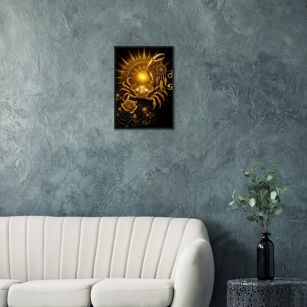 Cancer Zodiac Crab Poster, Gold Wall Art, Astrology Canvas, Crab Portrait, Zodiac Gift for Him, Danish Art Studio
