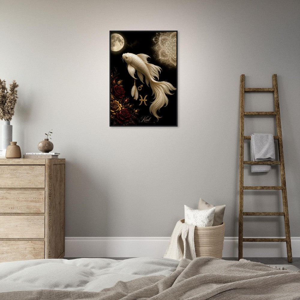 Pisces Zodiac Koi Poster, Gold Wall Art, Astrology Canvas, Koi Portrait, Zodiac Gift for Him, Danish Art Studio