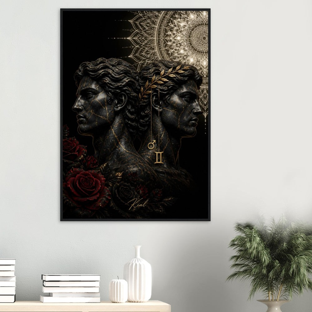 Gemini Zodiac Twins Poster, Gold Wall Art, Astrology Canvas, Twins Portrait, Zodiac Gift for Him, Danish Art Studio