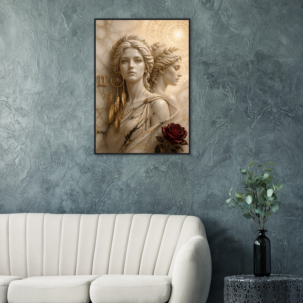 Gemini Zodiac Twins Poster, Gold Wall Art, Astrology Canvas, Twins Portrait, Zodiac Gift for Her, Danish Art Studio