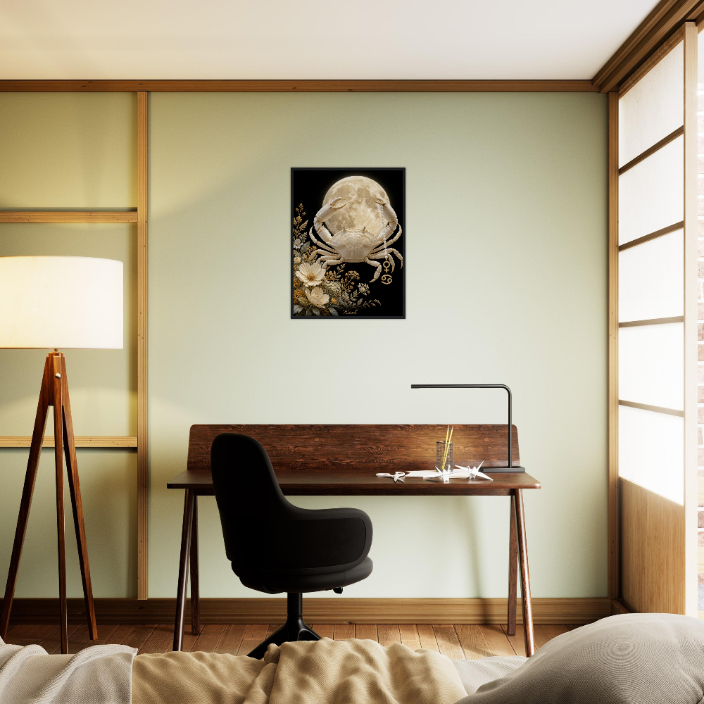 Cancer Zodiac Crab Poster, Gold Wall Art, Astrology Canvas, Crab Portrait, Zodiac Gift for Her, Danish Art Studio
