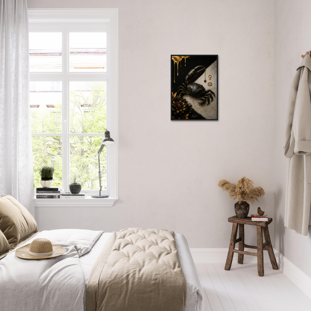 Cancer Zodiac Crab Poster, Gold Wall Art, Astrology Canvas, Crab Portrait, Zodiac Gift for Her, Danish Art Studio
