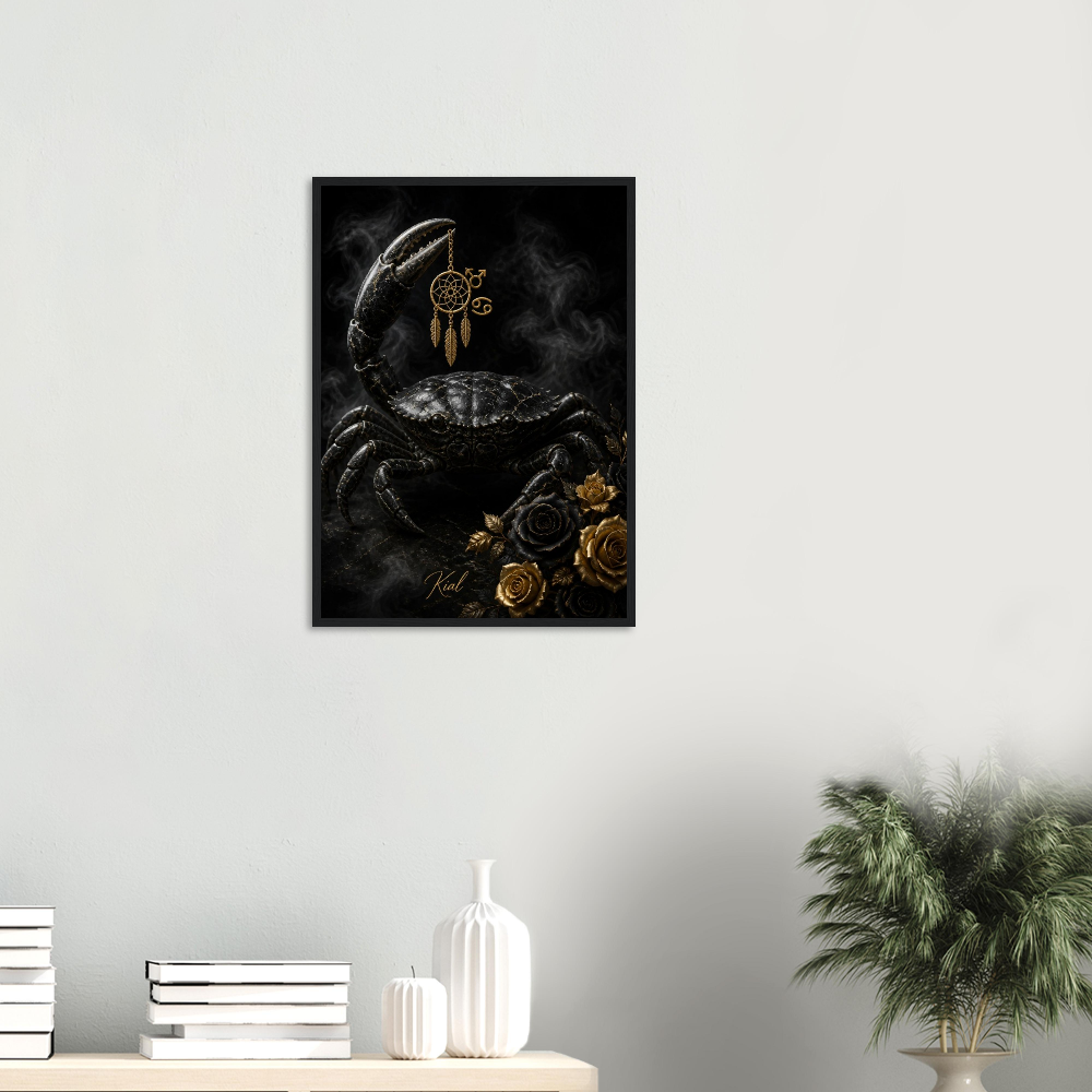 Cancer Zodiac Crab Poster, Gold Wall Art, Astrology Canvas, Crab Portrait, Zodiac Gift for Him, Danish Art Studio