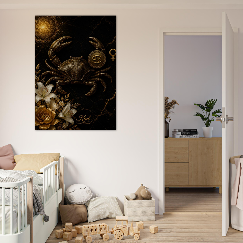 Cancer Zodiac Crab Poster, Gold Wall Art, Astrology Canvas, Crab Portrait, Zodiac Gift for Her, Danish Art Studio