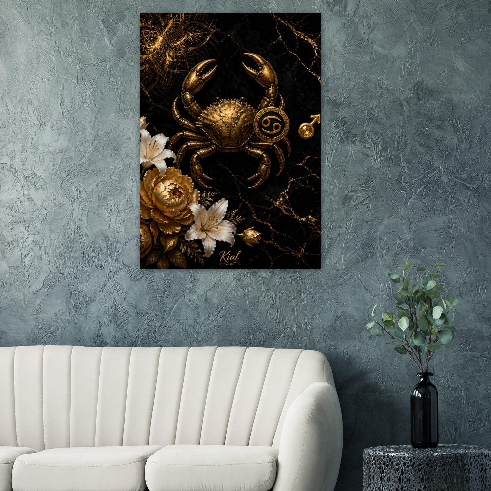 Cancer Zodiac Crab Poster, Gold Wall Art, Astrology Canvas, Crab Portrait, Zodiac Gift for Him, Danish Art Studio