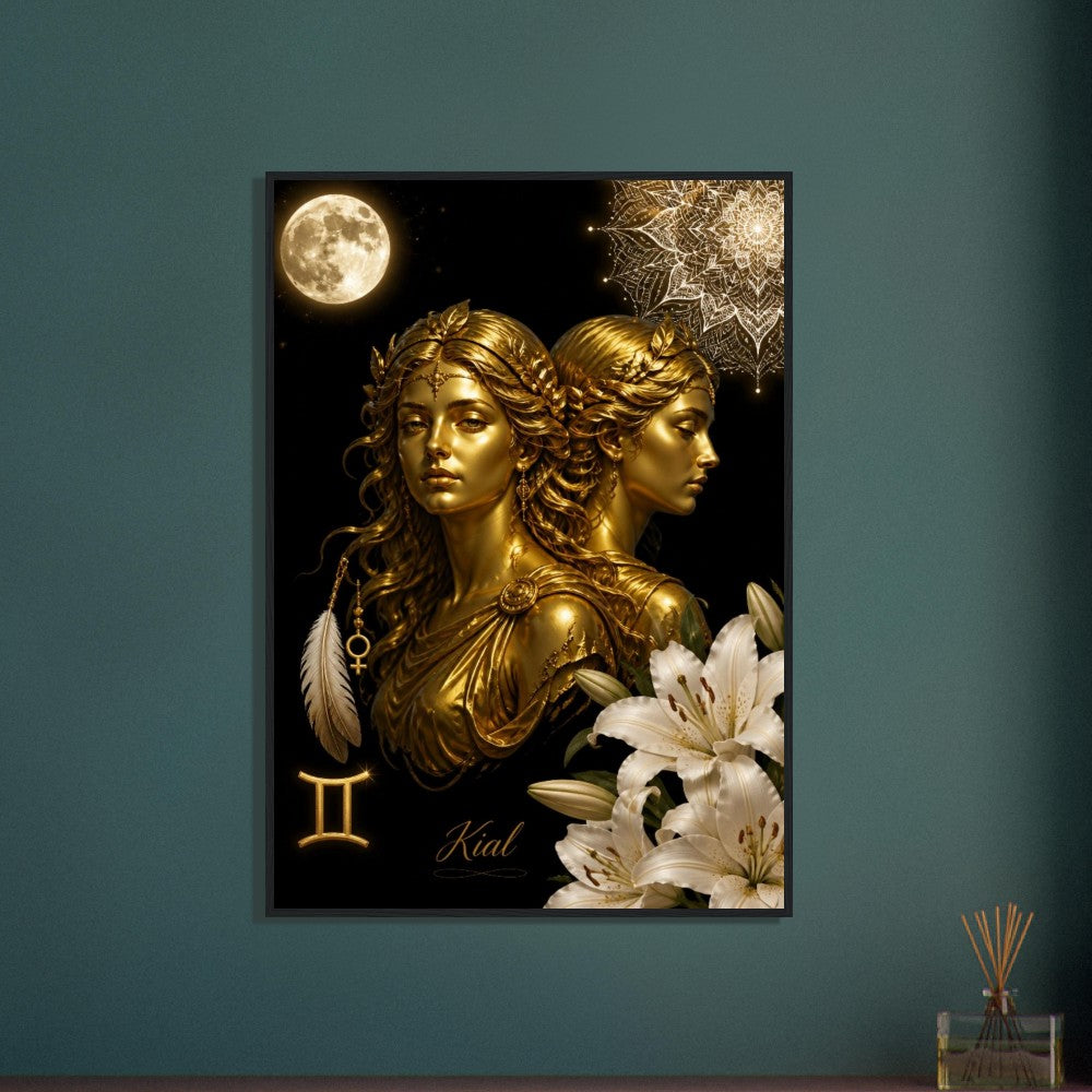 Gemini Zodiac Twins Poster, Gold Wall Art, Astrology Canvas, Twins Portrait, Zodiac Gift for Her, Danish Art Studio