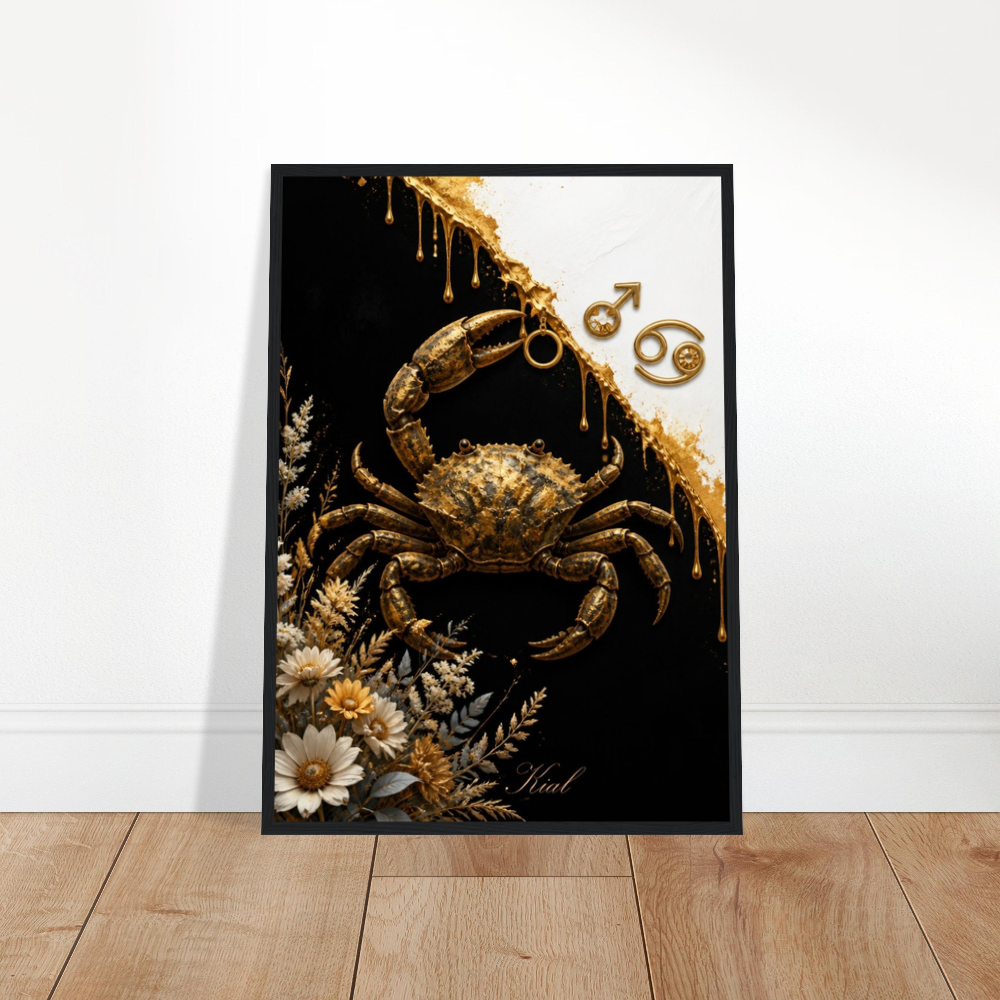 Cancer Zodiac Crab Poster, Gold Wall Art, Astrology Canvas, Crab Portrait, Zodiac Gift for Him Danish Art Studio