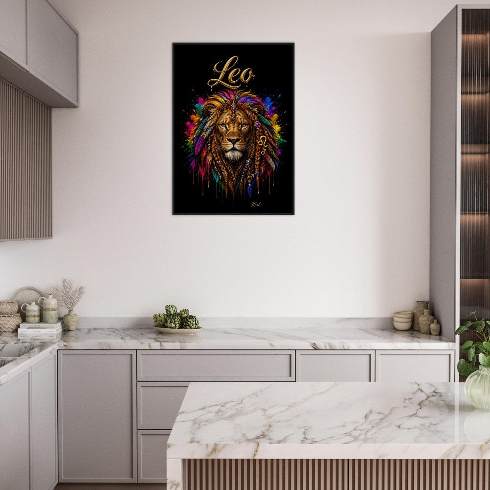 Leo Neon Zodiac Lion Poster, Colorful Wall Art, Artistic Astrology Canvas, Zodiac Gift for Him, Danish Art Studio