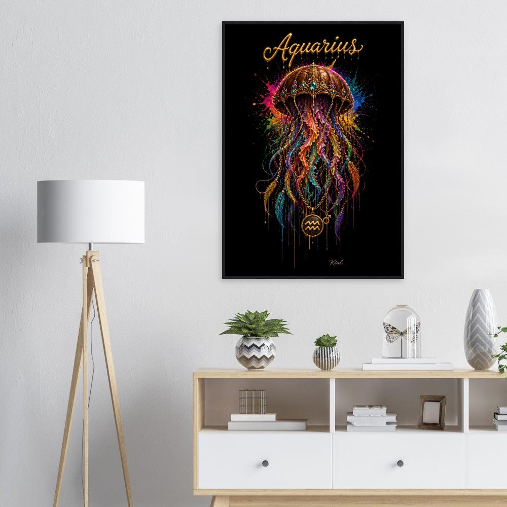 Aquarius Neon Zodiac Jellyfish Poster, Colorful Wall Art, Zodiac Gift for Him, Danish Art Studio