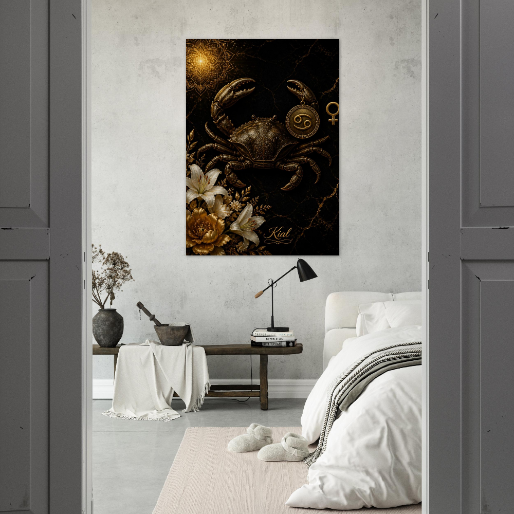 Cancer Zodiac Crab Poster, Gold Wall Art, Astrology Canvas, Crab Portrait, Zodiac Gift for Her, Danish Art Studio