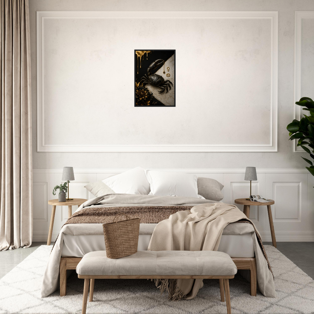 Cancer Zodiac Crab Poster, Gold Wall Art, Astrology Canvas, Crab Portrait, Zodiac Gift for Her, Danish Art Studio