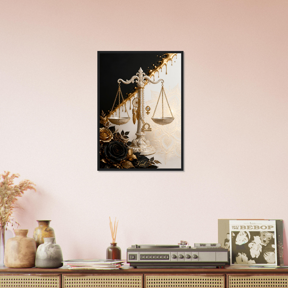 Libra Zodiac Scales Poster, Gold Wall Art, Astrology Canvas, Scales Portrait, Zodiac Gift for Her, Danish Art Studio