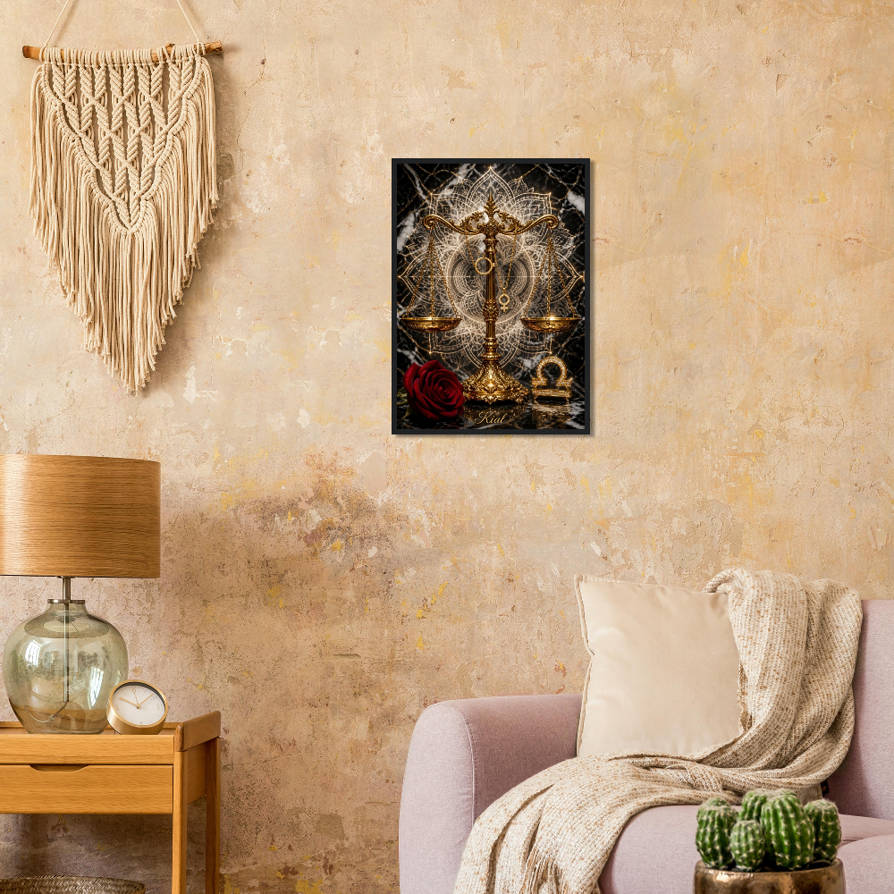 Libra Zodiac Scales Poster, Gold Wall Art, Astrology Canvas, Scales Portrait, Zodiac Gift for Her, Danish Art Studio