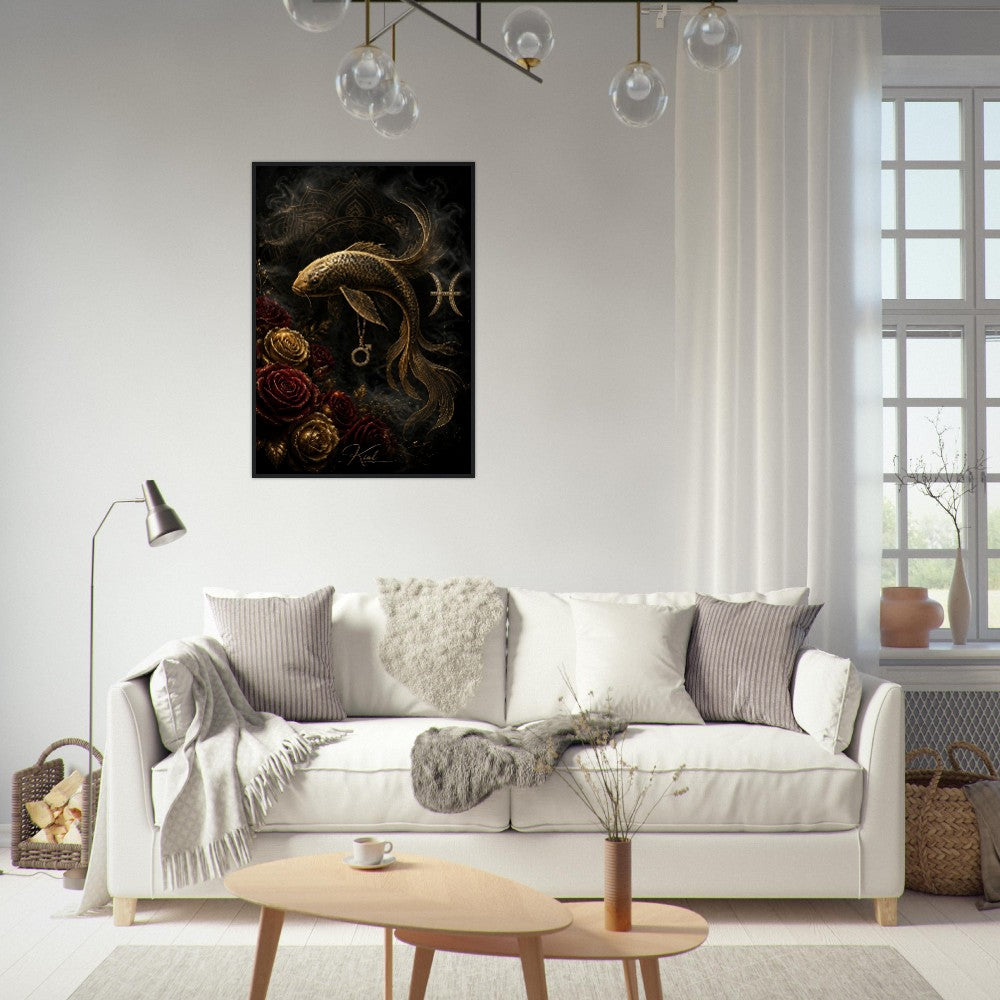 Pisces Zodiac Koi Poster, Gold Wall Art, Astrology Canvas, Koi Portrait, Zodiac Gift for Him, Danish Art Studio