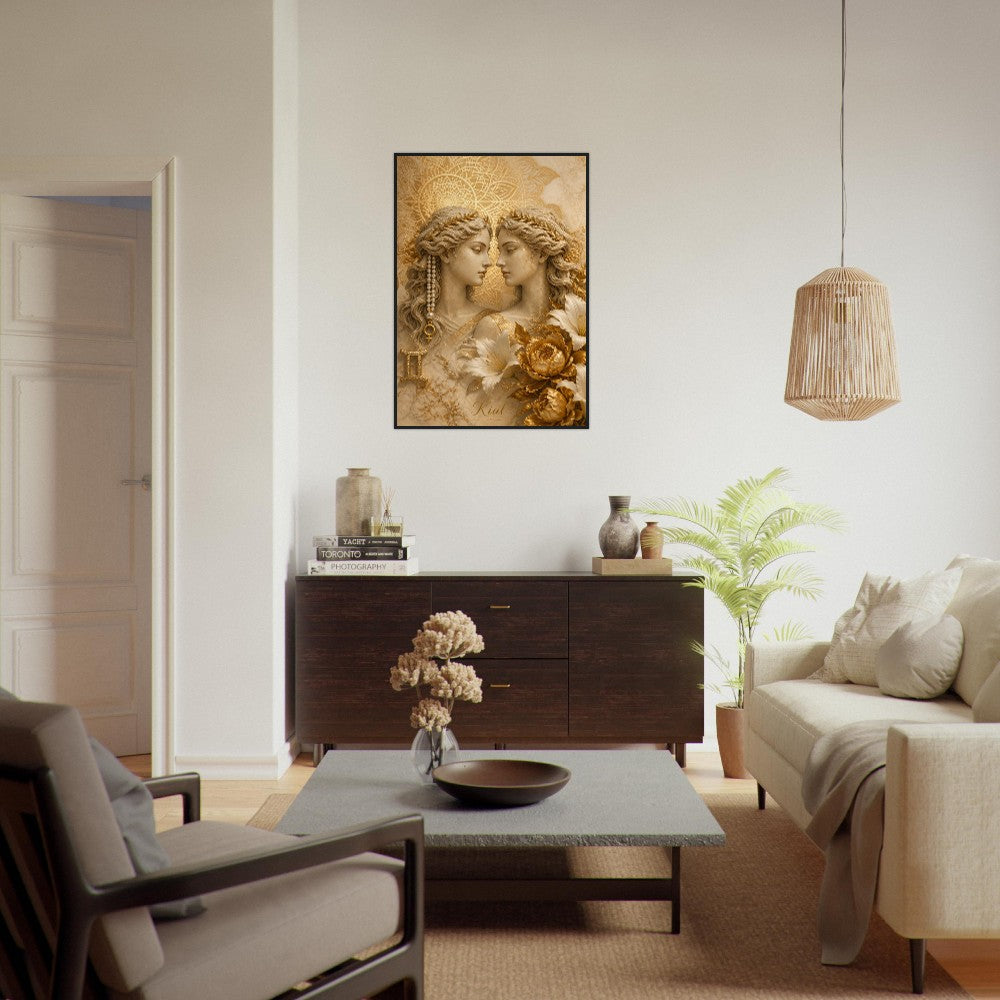 Gemini Zodiac Twins Poster, Gold Wall Art, Astrology Canvas, Twins Portrait, Zodiac Gift for Her, Danish Art Studio