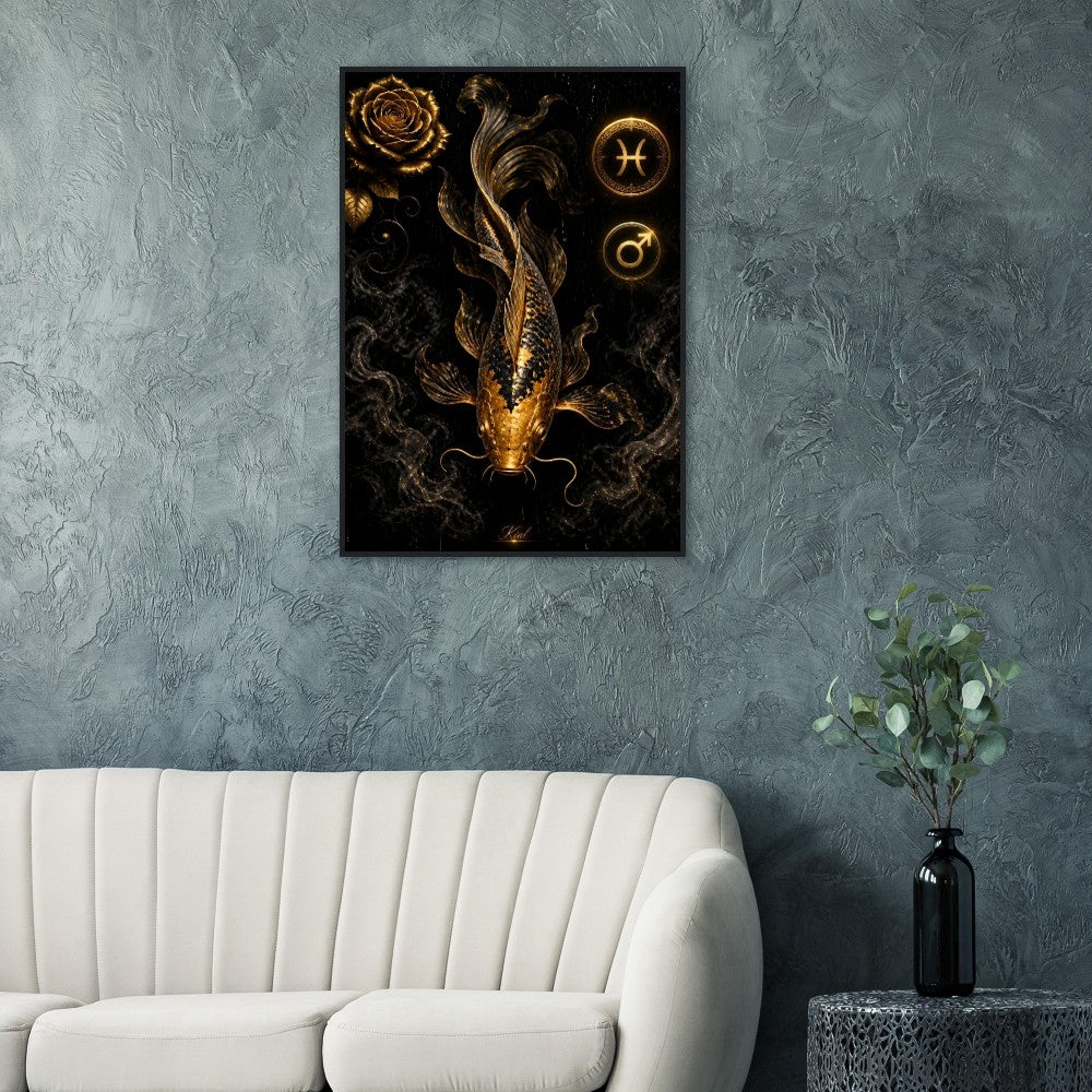 Pisces Zodiac Koi Poster, Gold Wall Art, Astrology Canvas, Koi Portrait, Zodiac Gift for Him, Danish Art Studio