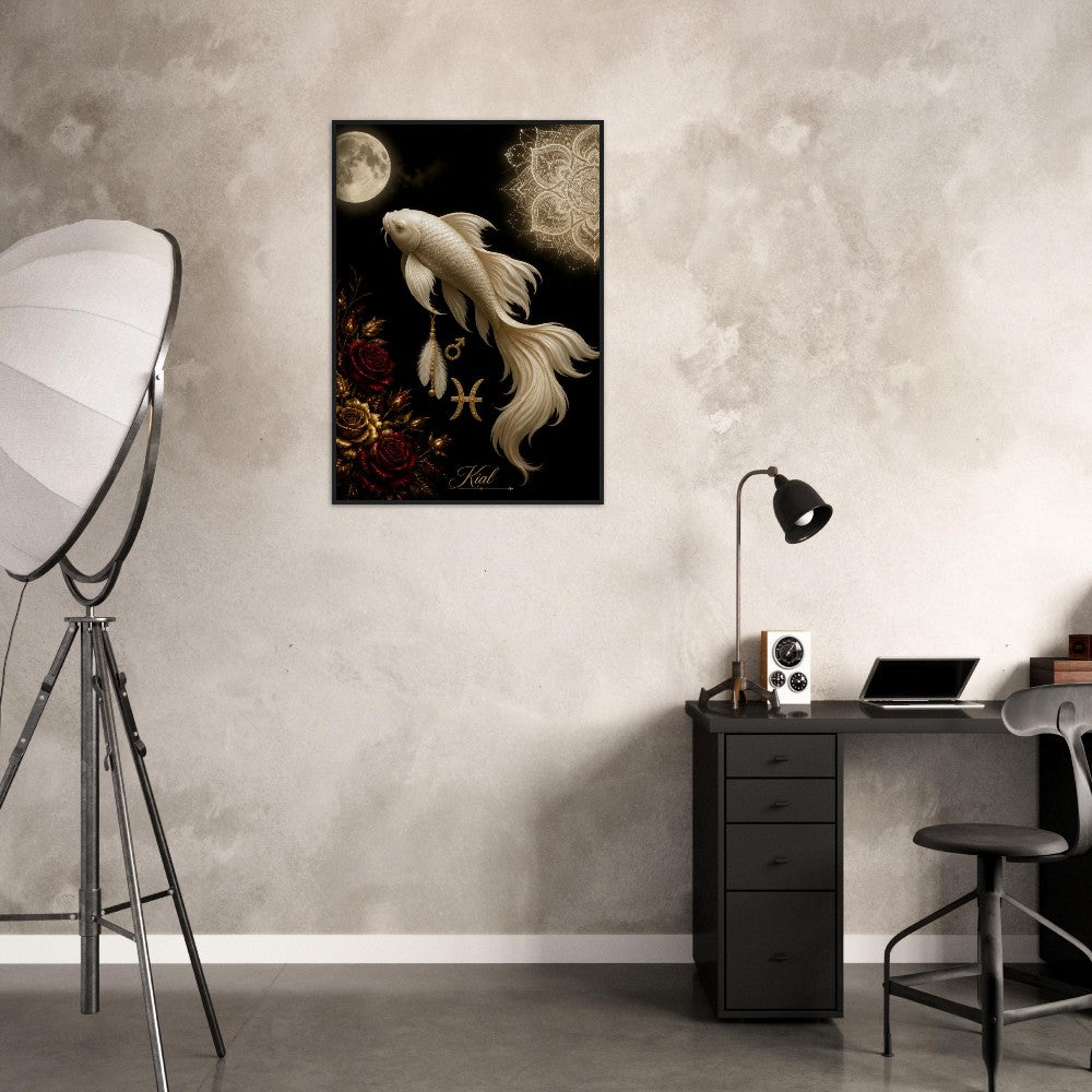 Pisces Zodiac Koi Poster, Gold Wall Art, Astrology Canvas, Koi Portrait, Zodiac Gift for Him, Danish Art Studio