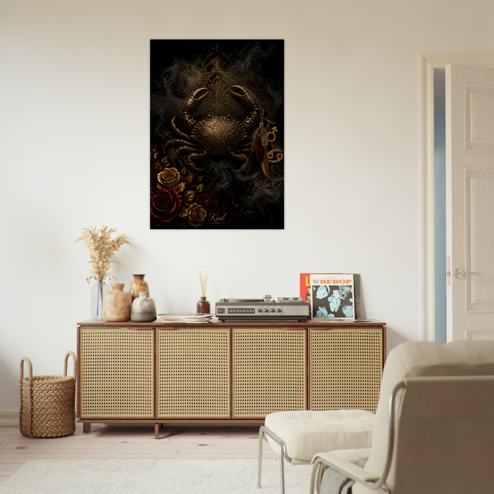 Cancer Zodiac Crab Poster, Gold Wall Art, Astrology Canvas, Crab Portrait, Zodiac Gift for Him, Danish Art Studio