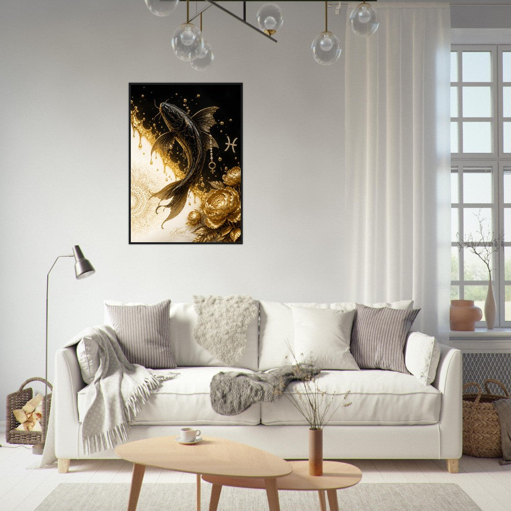 Pisces Zodiac Koi Poster, Gold Wall Art, Astrology Canvas, Koi Portrait, Zodiac Gift for Her, Danish Art Studio