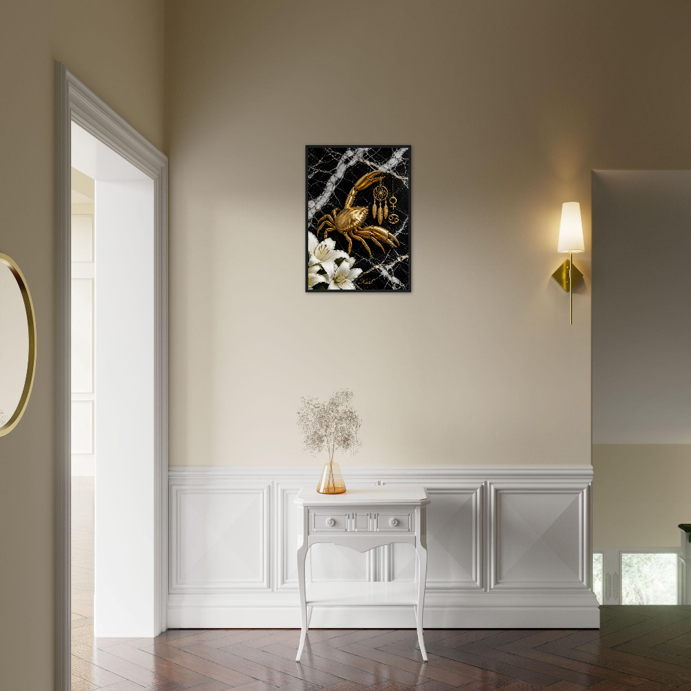 Cancer Zodiac Crab Poster, Gold Wall Art, Astrology Canvas, Crab Portrait, Zodiac Gift for Her, Danish Art Studio