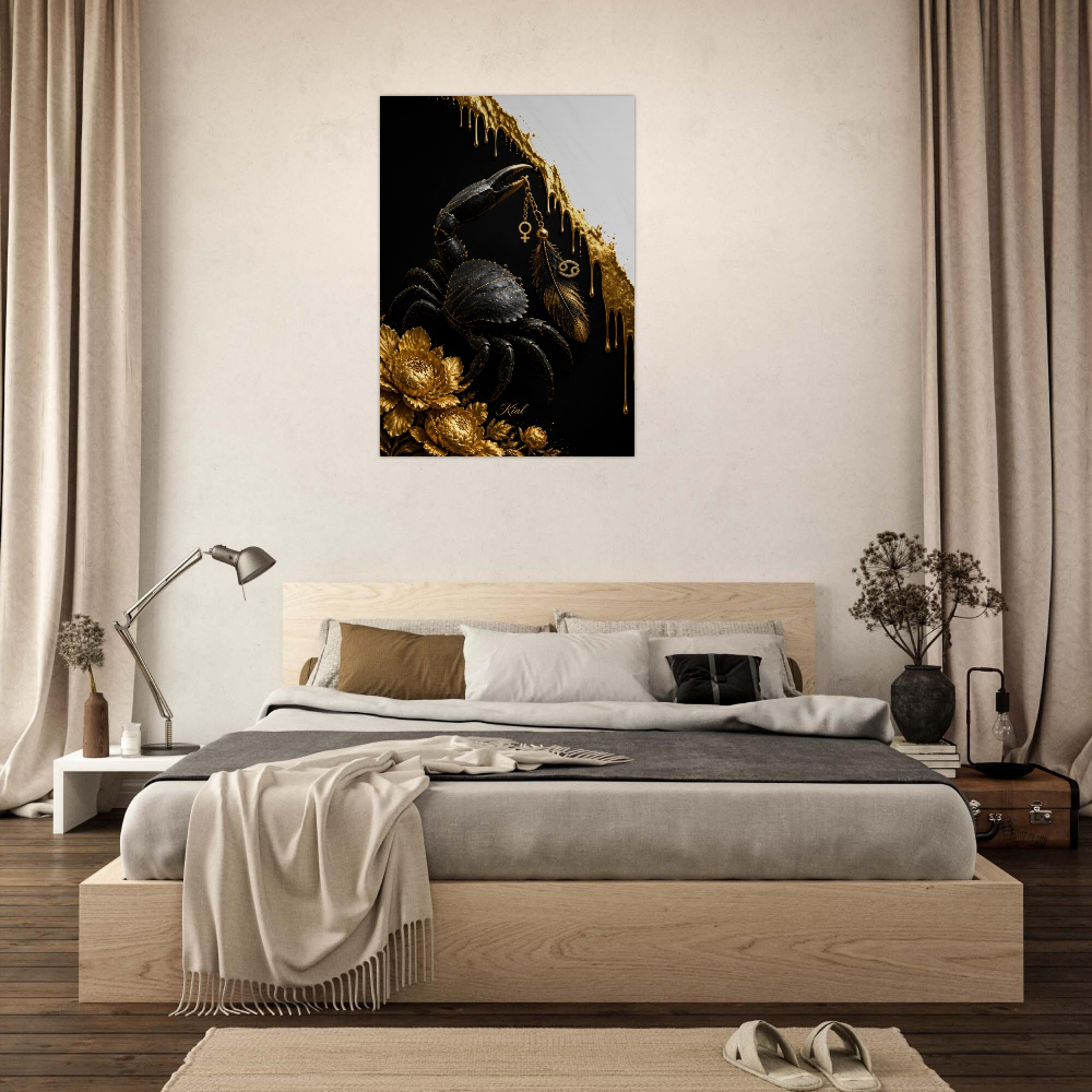 Cancer Zodiac Crab Poster, Gold Wall Art, Astrology Canvas, Crab Portrait, Zodiac Gift for Her, Danish Art Studio
