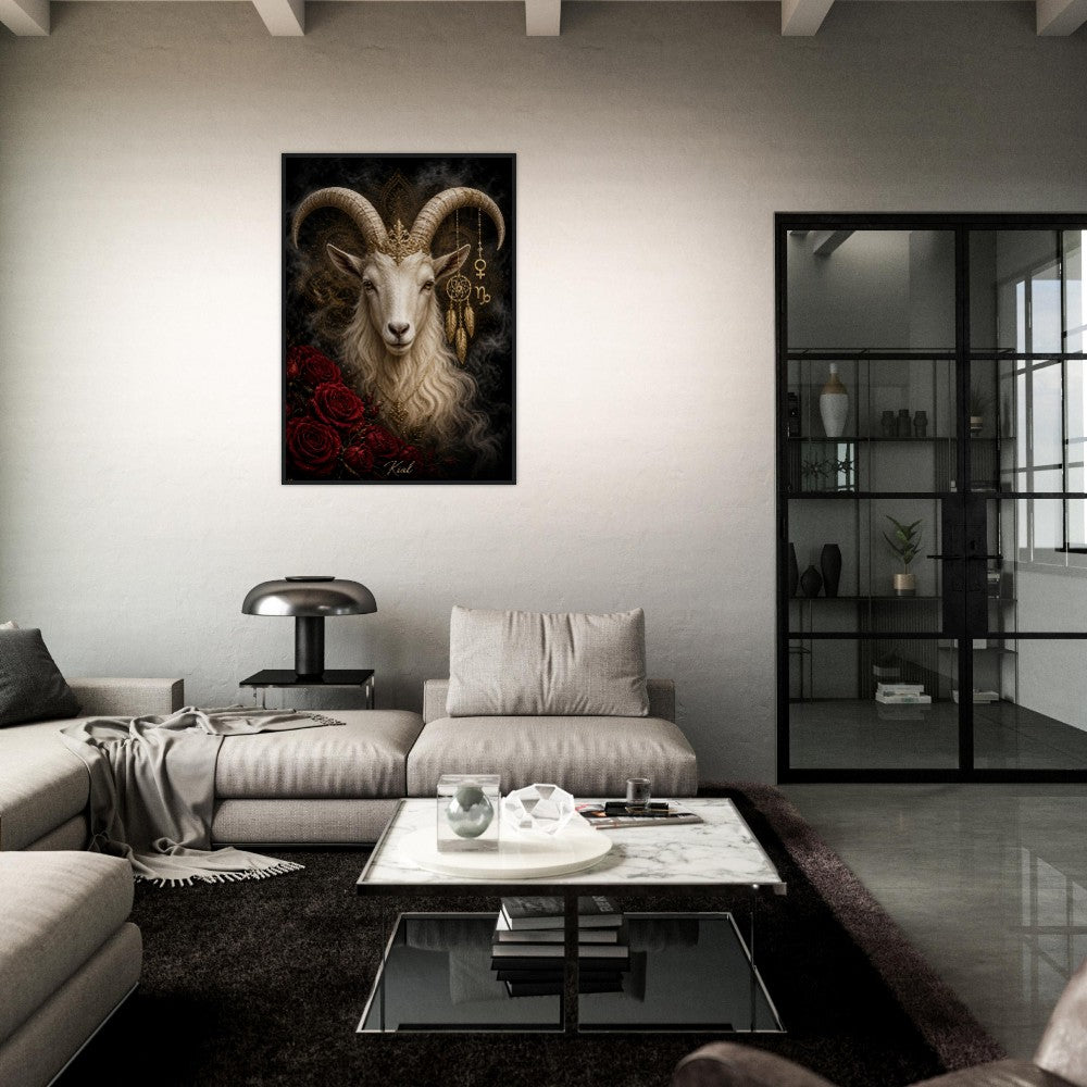 Capricorn Zodiac Goat Poster, Gold Wall Art, Astrology Canvas, Goat Portrait, Zodiac Gift for Her, Danish Art Studio