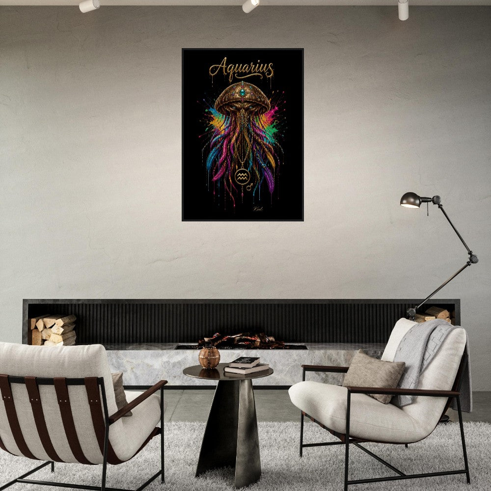 Vandmand Neon Stjernetegn Meduse Plakat, Farverig Vægkunst, Stjernetegnsgave til Ham, Danish Art Studio