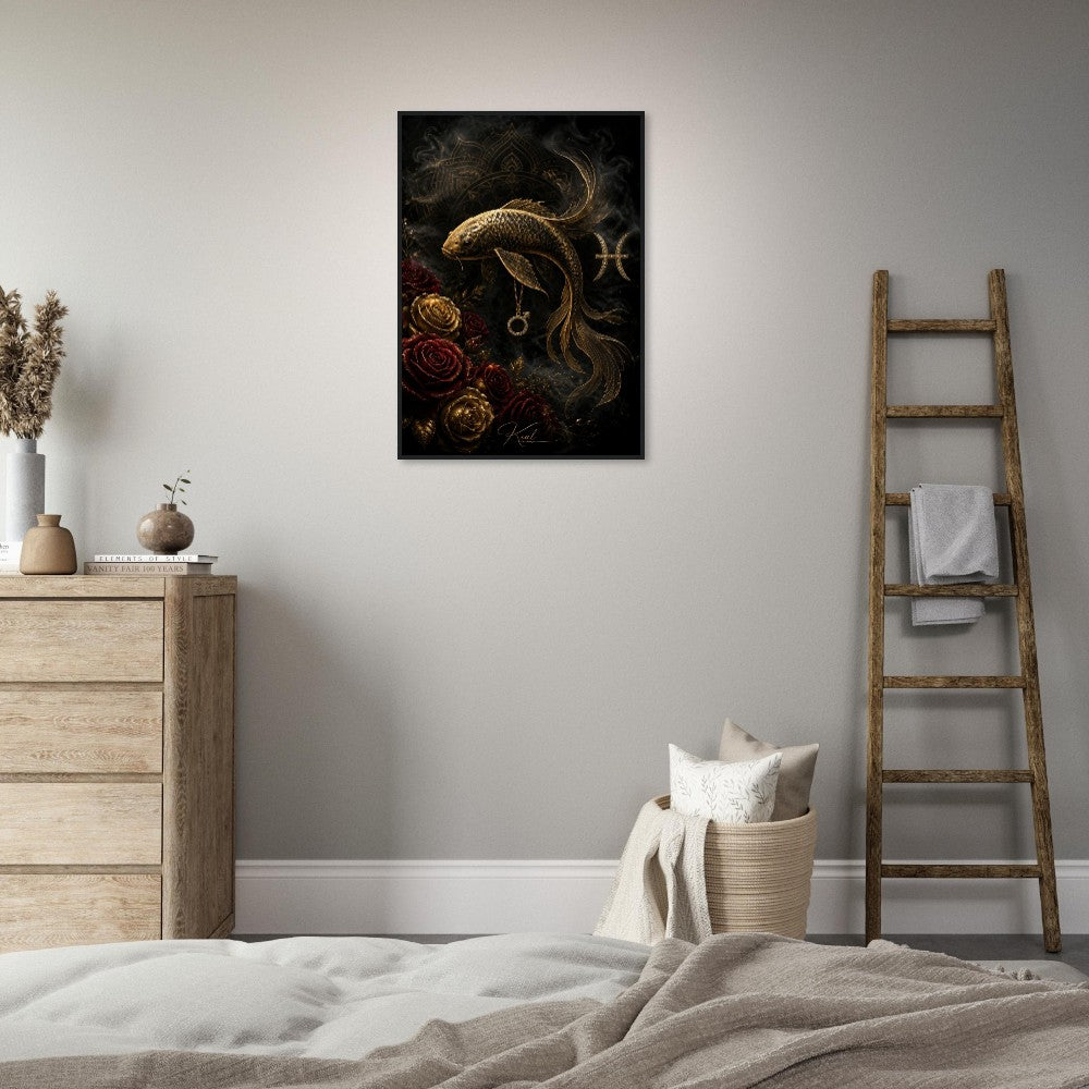 Pisces Zodiac Koi Poster, Gold Wall Art, Astrology Canvas, Koi Portrait, Zodiac Gift for Him, Danish Art Studio