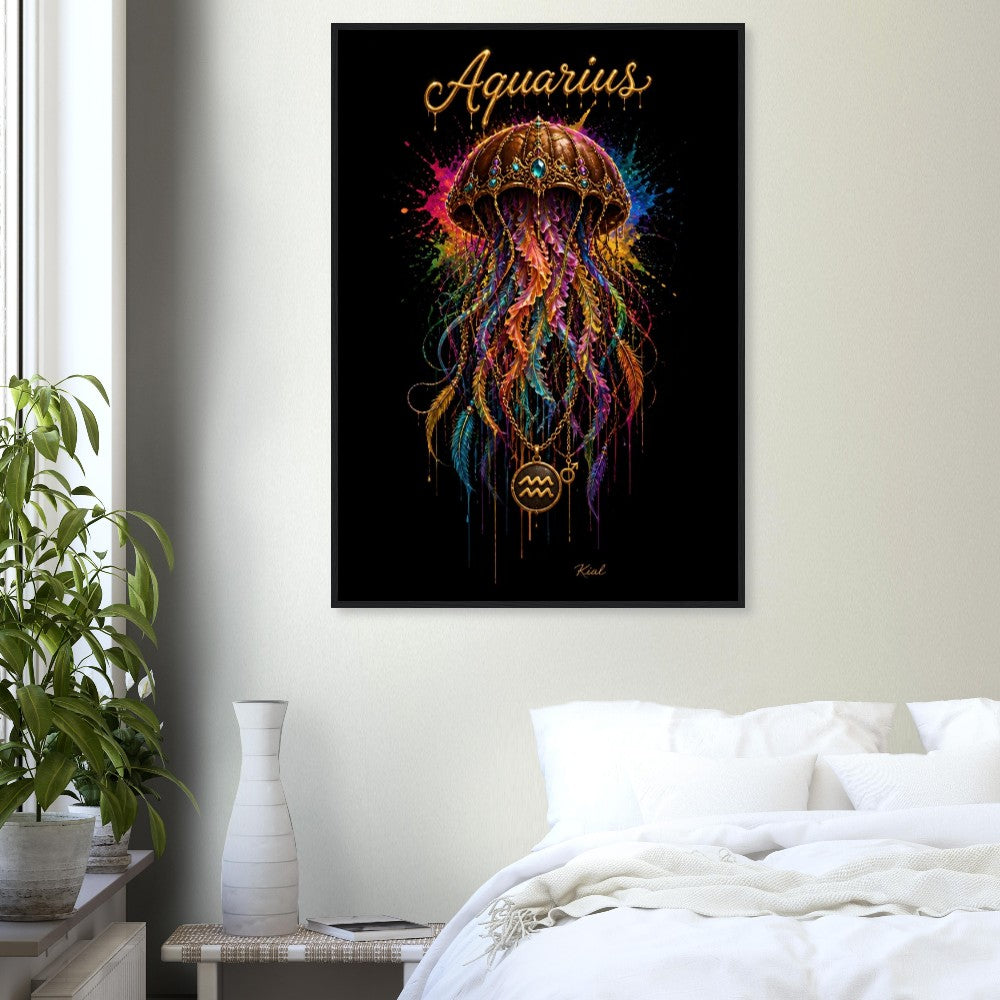 Aquarius Neon Zodiac Jellyfish Poster, Colorful Wall Art, Zodiac Gift for Him, Danish Art Studio