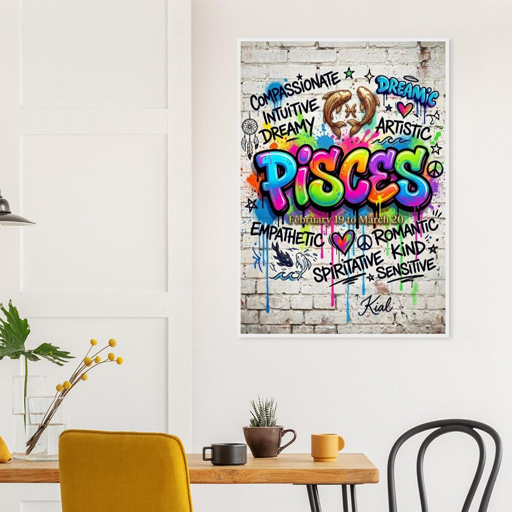 Pisces Neon Graffiti Zodiac Poster, Colorful Street Art, Zodiac Gift for Her, Danish Art Studio